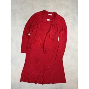 Sympli Red Waterfall Cardigan Wrap Tunic Top & A-Line Skirt 3 Piece Set Size 4